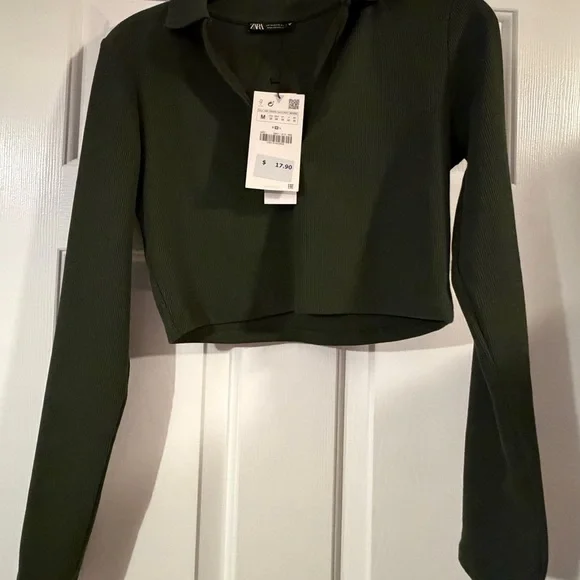 NWT Zara Dark Green Cropped Top - Picture 2 of 6